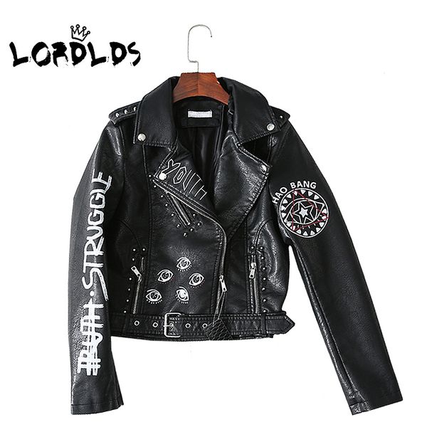 lordlds black graffiti leather jacket women 2019 new spring punk moto coat cropped faux jackets with belt, Black;brown
lordlds black graffiti leather jacket women 2019 new spring punk moto coat cropped faux jackets with belt, Black;brown