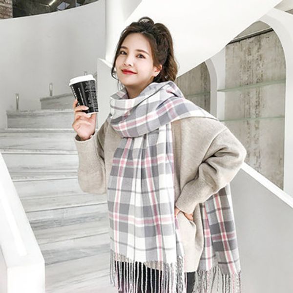 scarf female autumn and winter students lovely large plaid japanese version tassel warm shawl, Blue;gray
scarf female autumn and winter students lovely large plaid japanese version tassel warm shawl, Blue;gray