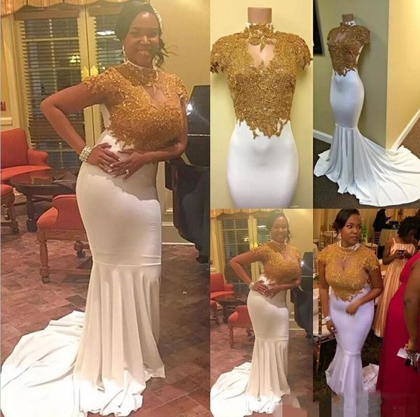 Custom Made 2019 Gold Prom Dresses Sparkly Beaded High Neck Short Sleeve Mermaid Skirt Evening Gowns Plus Size Formal Party Dresses
Custom Made 2019 Gold Prom Dresses Sparkly Beaded High Neck Short Sleeve Mermaid Skirt Evening Gowns Plus Size Formal Party Dresses