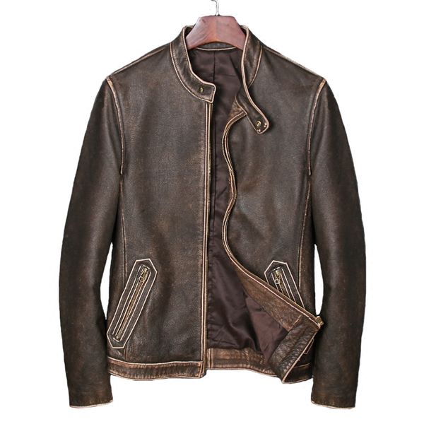 2019 vintage brown men slim fit biker's leather jacket plus size xxxxxl genuine thick cowhide short leather coat ing, Black
2019 vintage brown men slim fit biker's leather jacket plus size xxxxxl genuine thick cowhide short leather coat ing, Black