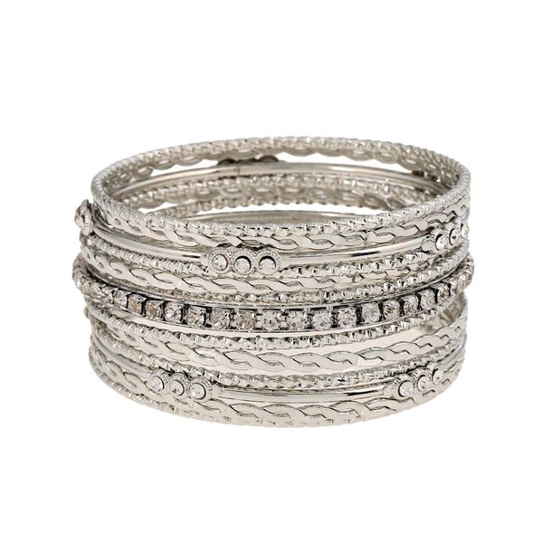 lureme stylish metal textured multiple bangle bracelet set for women with clear rhinestones, Black
lureme stylish metal textured multiple bangle bracelet set for women with clear rhinestones, Black