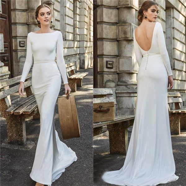 elbeth gillis 2021 wedding dresses jewel long sleeves lace satin bridal gowns backless sweep train mermaid robe de soiree, White
elbeth gillis 2021 wedding dresses jewel long sleeves lace satin bridal gowns backless sweep train mermaid robe de soiree, White