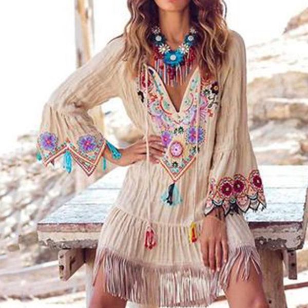 fashion floral embroidery women dress boho flare sleeve elegant white tassel summer beach casual chic travel short dresses, Black;gray
fashion floral embroidery women dress boho flare sleeve elegant white tassel summer beach casual chic travel short dresses, Black;gray