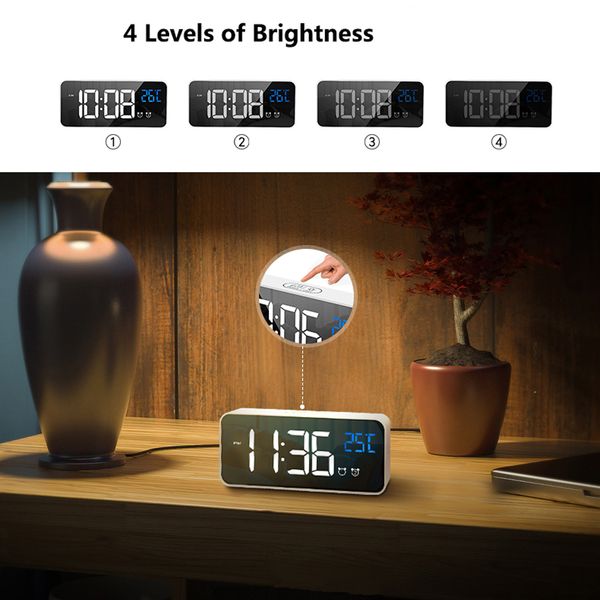 bedside wake up digital mirror led music alarm clock with snooze temperature thermometer acoustic voice control backlight
bedside wake up digital mirror led music alarm clock with snooze temperature thermometer acoustic voice control backlight