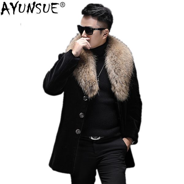 ayunsue real sheep shearling fur coat winter jacket men raccoon fur collar long jackets real wool coat l18-5200 my1458, Black
ayunsue real sheep shearling fur coat winter jacket men raccoon fur collar long jackets real wool coat l18-5200 my1458, Black