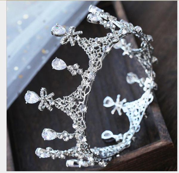 

crown round baroque atmospheric princess crown marriage headwear wedding dress accessories, Slivery;golden