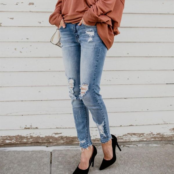 2019 new high waist hole pencil jeans pencil pants women elastic pocket tassel denim pants female casual trousers, Blue
2019 new high waist hole pencil jeans pencil pants women elastic pocket tassel denim pants female casual trousers, Blue