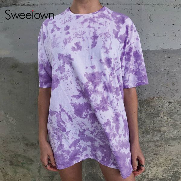 sweetown tie dye women long t shirt streetwear short sleeve hip hop outfits casual loose oversized summer female tshirt, White
sweetown tie dye women long t shirt streetwear short sleeve hip hop outfits casual loose oversized summer female tshirt, White