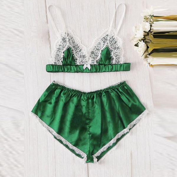 srogem green lace trim women lingerie set sleeveless wireless bras and briefs shorts pajamas 2019 women summer nightwear, Blue;gray
srogem green lace trim women lingerie set sleeveless wireless bras and briefs shorts pajamas 2019 women summer nightwear, Blue;gray