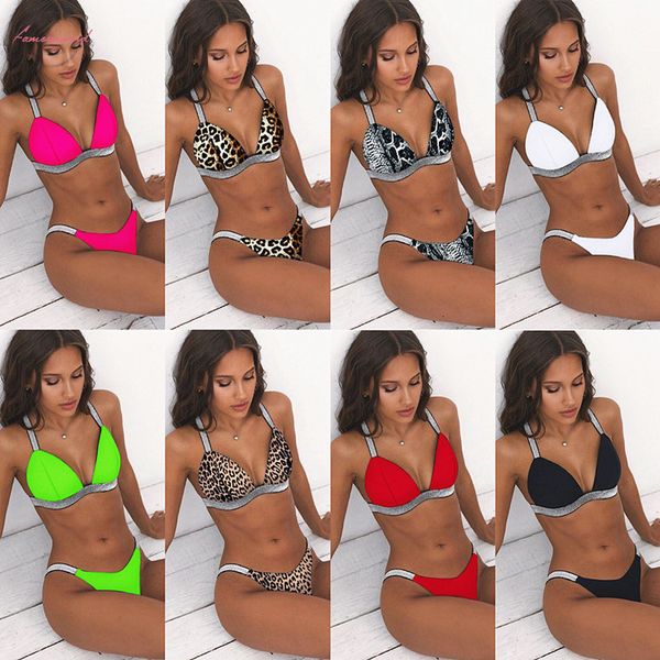 women bikini set push up bandage swimsuit solid color leopard swimsuit women new beachwear bathing swimming suit bikini set, White;black
women bikini set push up bandage swimsuit solid color leopard swimsuit women new beachwear bathing swimming suit bikini set, White;black