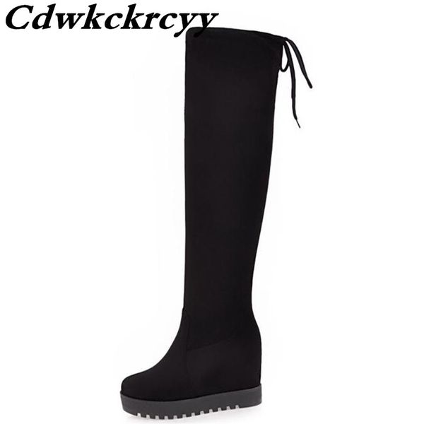 

promotion winter new style thick bottom over the knee women boots high-heeled internal increase grind chivalry boots size 34-43, Black