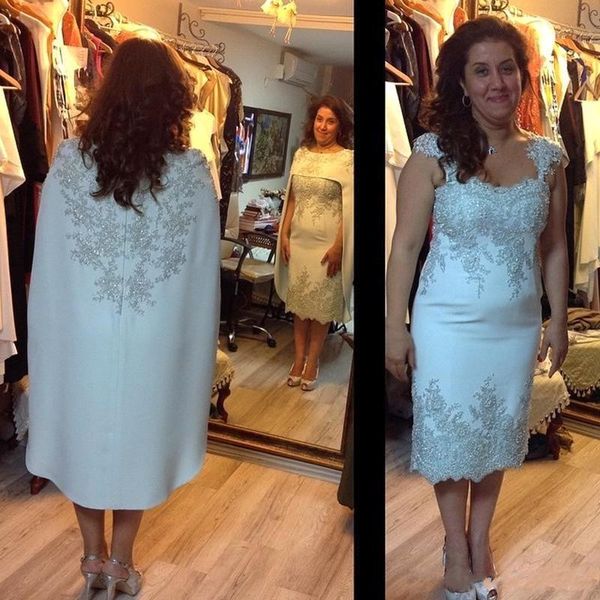 modest white tea length mother dresses with capes lace appliques sequins mother of the bride dress bc1779, Black;red
modest white tea length mother dresses with capes lace appliques sequins mother of the bride dress bc1779, Black;red