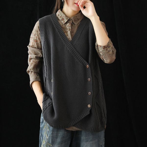 women sweater vest sleeveless loose button down v neck solid color knit vest ql sale, White;black
women sweater vest sleeveless loose button down v neck solid color knit vest ql sale, White;black