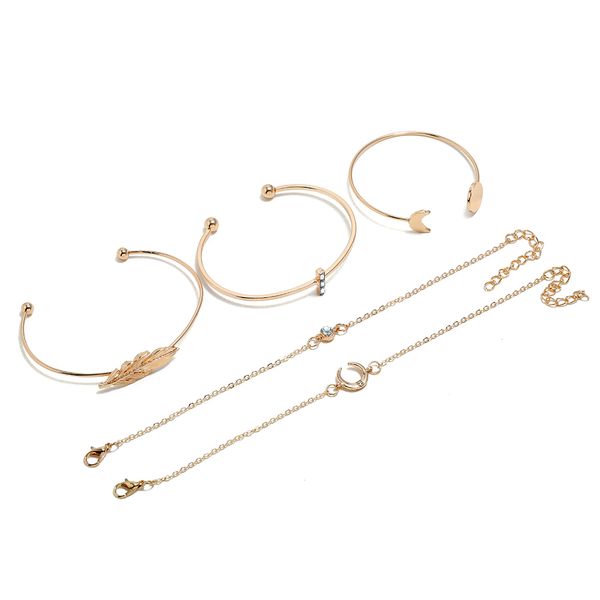 european and american fashion inlaid zircon design sense personality crescent feather geometry round bracelet five-piece women, White
european and american fashion inlaid zircon design sense personality crescent feather geometry round bracelet five-piece women, White
