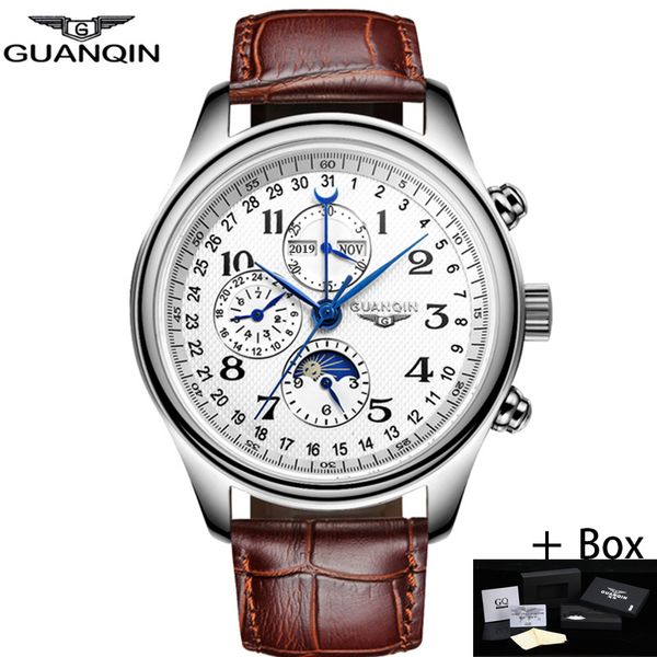 guanqin automatic mechanical men watches waterproof date calendar moon leather wristwatch relogio masculino a, Slivery;brown
guanqin automatic mechanical men watches waterproof date calendar moon leather wristwatch relogio masculino a, Slivery;brown