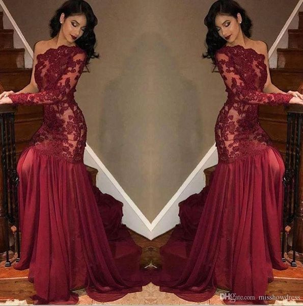 elegant burgundy one shoulder mermaid prom dresses long sleeve chiffon lace applique plus size formal evening gowns cutsom vestidos, Black;red
elegant burgundy one shoulder mermaid prom dresses long sleeve chiffon lace applique plus size formal evening gowns cutsom vestidos, Black;red