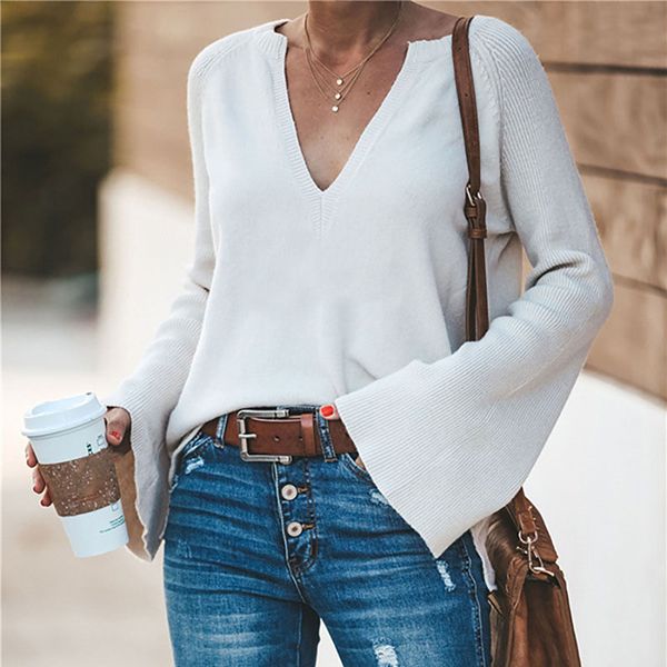 casual v neck sweater women autumn winter knitted sweaters flare long sleeve knitting pullovers loose femme jumper sueter muje, White;black
casual v neck sweater women autumn winter knitted sweaters flare long sleeve knitting pullovers loose femme jumper sueter muje, White;black