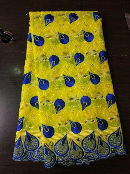 5yards/pc Charming yellow and blue Swiss voile mesh lace embroidery African cotton lace fabric with stone for dress BC59-1
5yards/pc Charming yellow and blue Swiss voile mesh lace embroidery African cotton lace fabric with stone for dress BC59-1