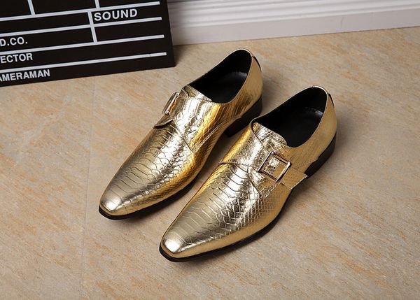 2019 spring autumn pointed toe gold men leather shoes party wedding club british style men shoes, Black
2019 spring autumn pointed toe gold men leather shoes party wedding club british style men shoes, Black