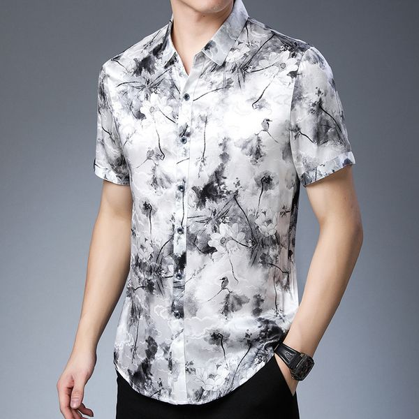 summer business casual 100% silk short sleeve men shirt loose vintage style silk printed formal shirt chemise homme, White;black
summer business casual 100% silk short sleeve men shirt loose vintage style silk printed formal shirt chemise homme, White;black
