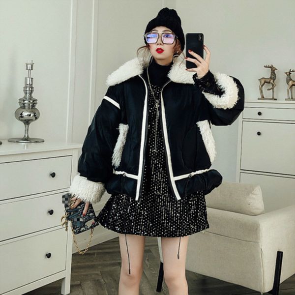 lapel zipper thicken lamb wool cotton coat women 2020 new spring korean loose warm short cotton clothing pc802, Black
lapel zipper thicken lamb wool cotton coat women 2020 new spring korean loose warm short cotton clothing pc802, Black
