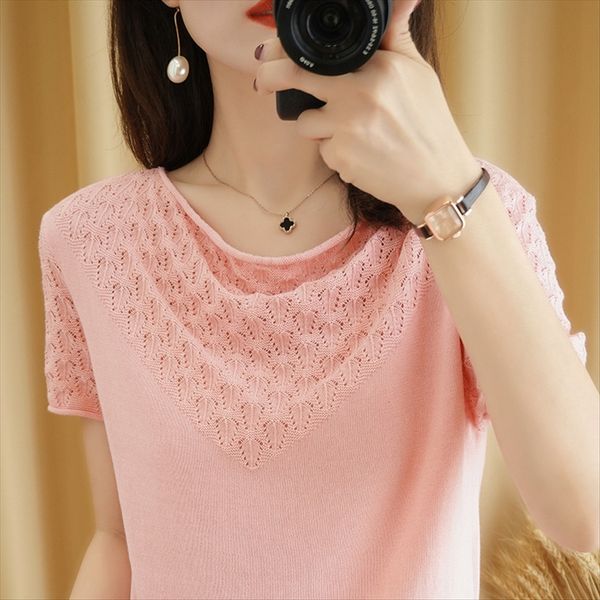 cotton short-sleeved women's pile t-shirt scarf collar scarf collar knitted t-shirt women's floral loose top, White
cotton short-sleeved women's pile t-shirt scarf collar scarf collar knitted t-shirt women's floral loose top, White