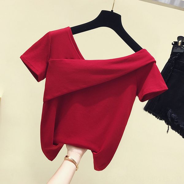 2020 summer narrow waist short t-shirt women's slim coat t-shirt red oblique shoulder clavicle tight short sleeve ins fashion, White
2020 summer narrow waist short t-shirt women's slim coat t-shirt red oblique shoulder clavicle tight short sleeve ins fashion, White
