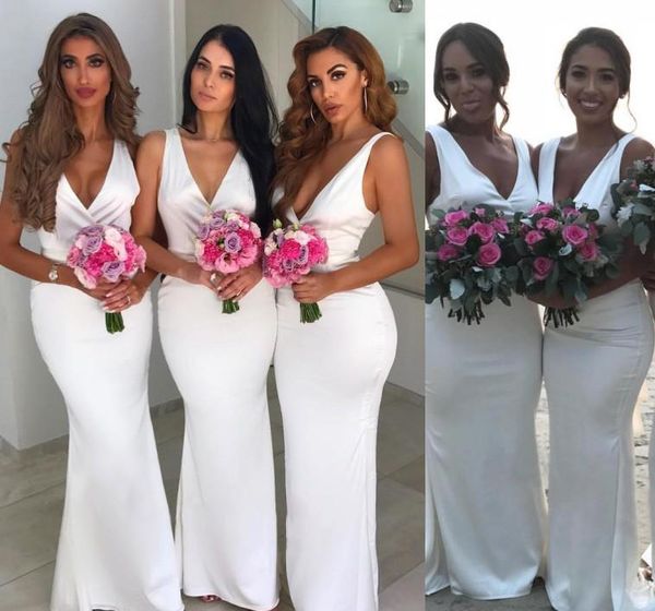 deep v neck bridesmaid dresses long boho summer country garden formal wedding party guest maid of honor gowns plus size custom made, White;pink 
deep v neck bridesmaid dresses long boho summer country garden formal wedding party guest maid of honor gowns plus size custom made, White;pink