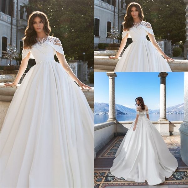 2020 satin wedding dress a line jewel beaded crystal bridal dress sweep train custom made robes de mariée, White
2020 satin wedding dress a line jewel beaded crystal bridal dress sweep train custom made robes de mariée, White