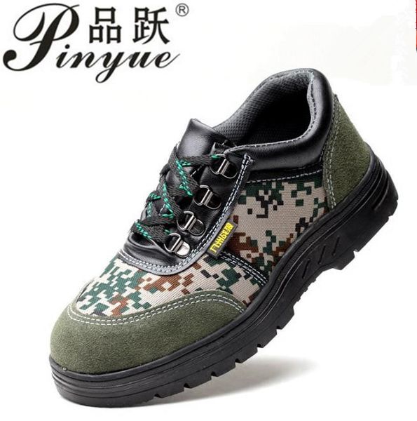 plus size 38-46 men safety shoes steel toe cap steel insole camouflage work boots for men lace up breathable casual shoes, Black