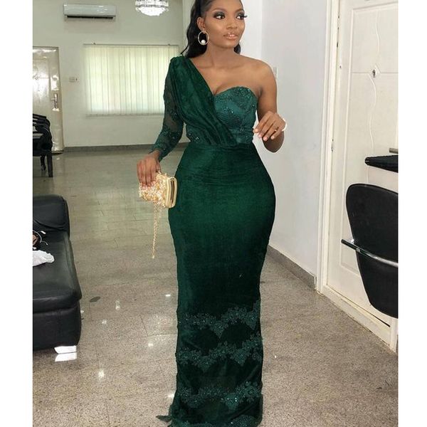 dark green one shoulder vestido de noche lace evening dresses long sleeve mermaid prom dresses formal party dresses, Black;red
dark green one shoulder vestido de noche lace evening dresses long sleeve mermaid prom dresses formal party dresses, Black;red