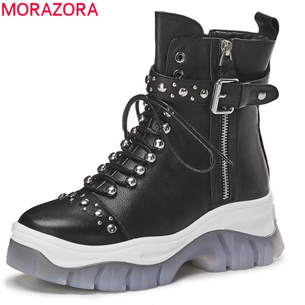 morazora 2020 genuine leather shoes women ankle boots round toe buckle rivet zipper punk shoes comfortable flat platform boots, Black
morazora 2020 genuine leather shoes women ankle boots round toe buckle rivet zipper punk shoes comfortable flat platform boots, Black