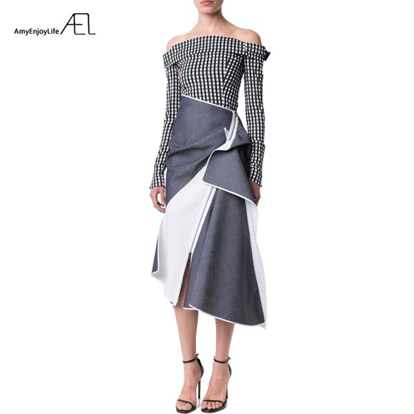 ael high waist patchwork denim skirt flounce ladies longuette 2020 saia midi summer runway women's clothing jupe longue, Black
ael high waist patchwork denim skirt flounce ladies longuette 2020 saia midi summer runway women's clothing jupe longue, Black
