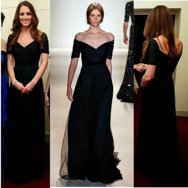 2020 kate middleton prom dresses a line tulle formal dress with short sleeves elegant evening dress, Black
2020 kate middleton prom dresses a line tulle formal dress with short sleeves elegant evening dress, Black