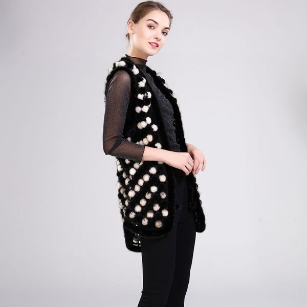 women's fur & faux lady fashion vest natural overwear pompom medium-long jacket constrast color knitted large size, Black
women's fur & faux lady fashion vest natural overwear pompom medium-long jacket constrast color knitted large size, Black