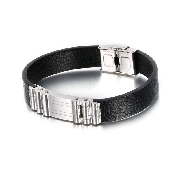 european and american fashion leather bracelet creative motorcycle men's stainless steel personality leather bracelet, Black
european and american fashion leather bracelet creative motorcycle men's stainless steel personality leather bracelet, Black