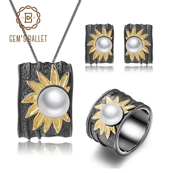 gem's ballet natural freshwater pearl sun flower ring earrings pendant sets 925 sterling silver handmade set for women jewelry, Black
gem's ballet natural freshwater pearl sun flower ring earrings pendant sets 925 sterling silver handmade set for women jewelry, Black