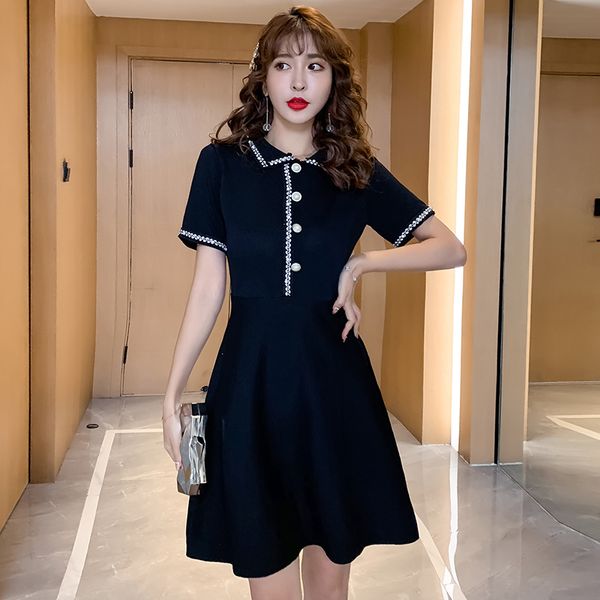 women black dress pearl button knitted elegant short sleeve a-line vintage summer fashion office lady vestidos verano 2020, Black;gray
women black dress pearl button knitted elegant short sleeve a-line vintage summer fashion office lady vestidos verano 2020, Black;gray