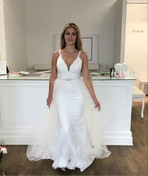 mermaid wedding dresses with overskirt crystals pearls waist chic design floor length bridal gowns vestido de noiva, White
mermaid wedding dresses with overskirt crystals pearls waist chic design floor length bridal gowns vestido de noiva, White