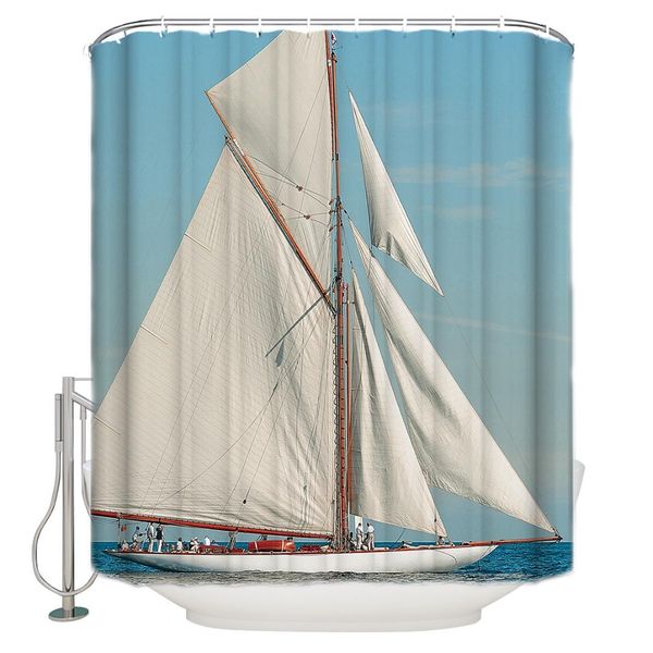 a white sailboat sailing on the ocean polyester hook shower curtain for bathroom decoration
a white sailboat sailing on the ocean polyester hook shower curtain for bathroom decoration