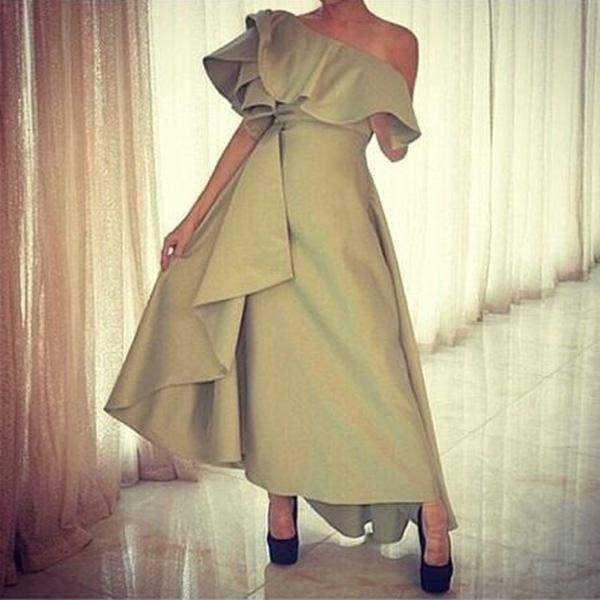new arrival oilve green satin a line evening dresses off shoulder satin ruffles prom dress backless ankle length cocktail party gowns, Black;red
new arrival oilve green satin a line evening dresses off shoulder satin ruffles prom dress backless ankle length cocktail party gowns, Black;red
