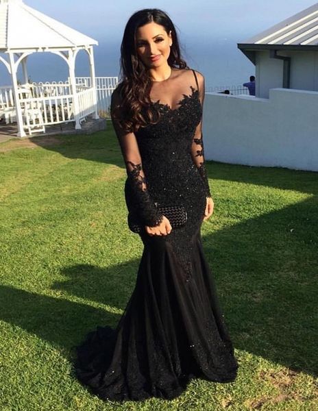 elegant evening dresses arabic jewel neck illusion lace appliques crystal beaded black mermaid long sleeves formal prom gowns, Black;red
elegant evening dresses arabic jewel neck illusion lace appliques crystal beaded black mermaid long sleeves formal prom gowns, Black;red