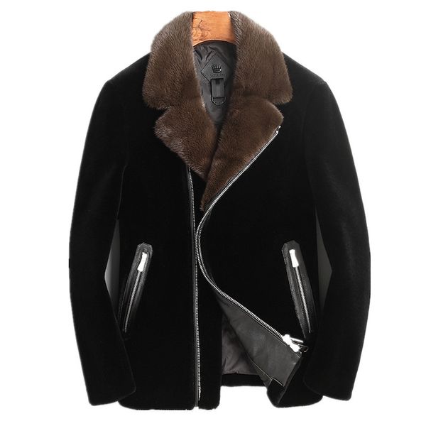 men's leather & faux real sheep shearling fur coat men winter jacket collar warm wool male alpaca down lbl-daf98001 my1660, Black
men's leather & faux real sheep shearling fur coat men winter jacket collar warm wool male alpaca down lbl-daf98001 my1660, Black