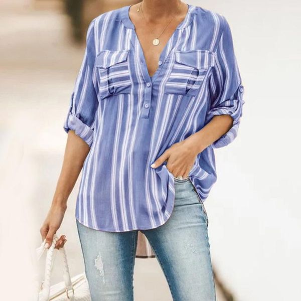 women's blouses & shirts 2021 spring women blouse ladies fashion v -neck strip pocket shirt casual long sleeve, White
women's blouses & shirts 2021 spring women blouse ladies fashion v -neck strip pocket shirt casual long sleeve, White