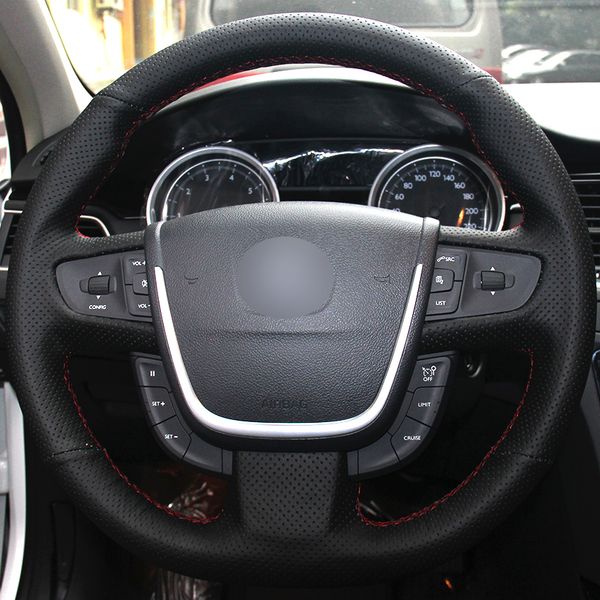 black natural leather car steering wheel cover for peugeot 508
black natural leather car steering wheel cover for peugeot 508