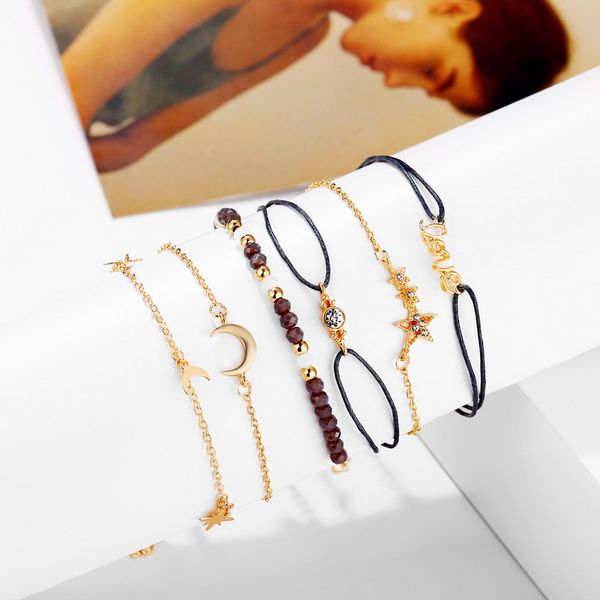 6pcs bracelets set star moon love shape gold bead pendant multilayer leather chain bracelet for female retro classic bangles set, Golden;silver
6pcs bracelets set star moon love shape gold bead pendant multilayer leather chain bracelet for female retro classic bangles set, Golden;silver