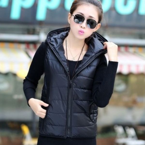 1 piece women hooded outerwear thickening casual cotton vest zipper vest, Black;white
1 piece women hooded outerwear thickening casual cotton vest zipper vest, Black;white