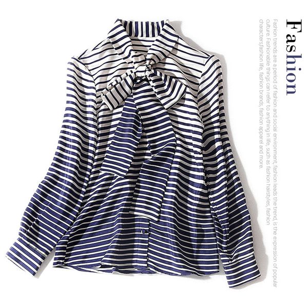 new collar lace bowknot gradient stripes printed long sleeved jacket female single breasted silk shirt, White
new collar lace bowknot gradient stripes printed long sleeved jacket female single breasted silk shirt, White