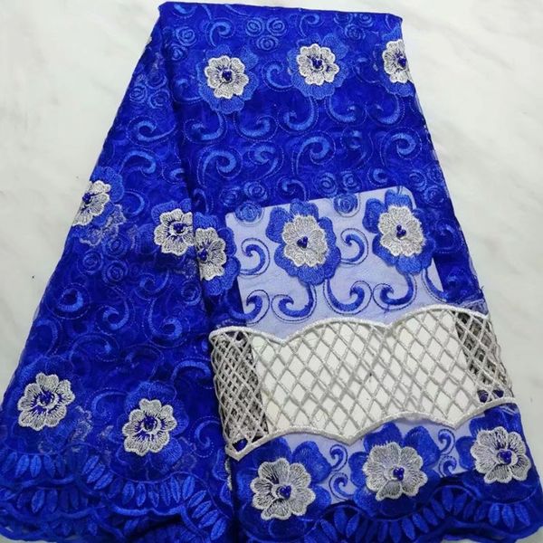 

5Yards/pc beaitufl royal blue french net lace heart pattern embroidery with beads african mesh lace fabric for dress BN127-9