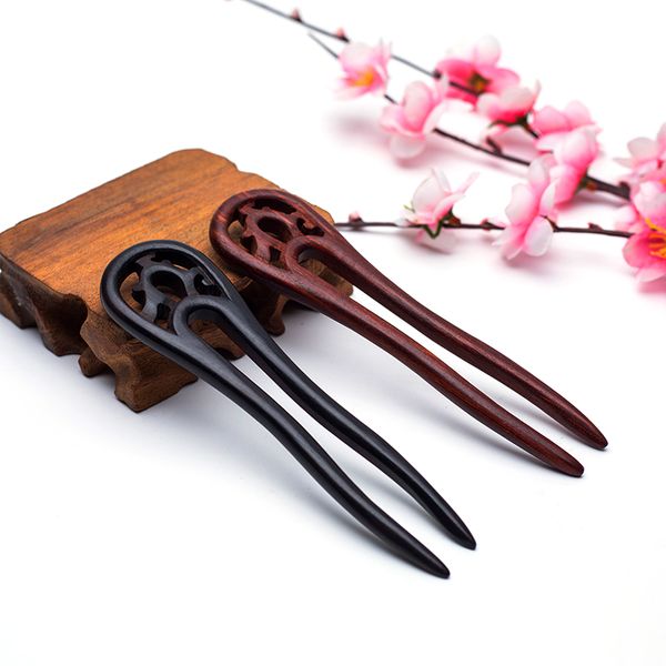 

New Ethnic Hand-carved Hair Stick With Natural Wood Handmade Chinese Flowers Sandalwood Hairpin For Women